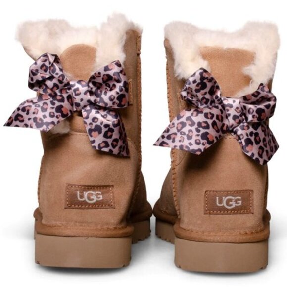UGG MINI BAILEY BOW LEOPARD CHESTNUT BOOTS - Picture 4 of 5